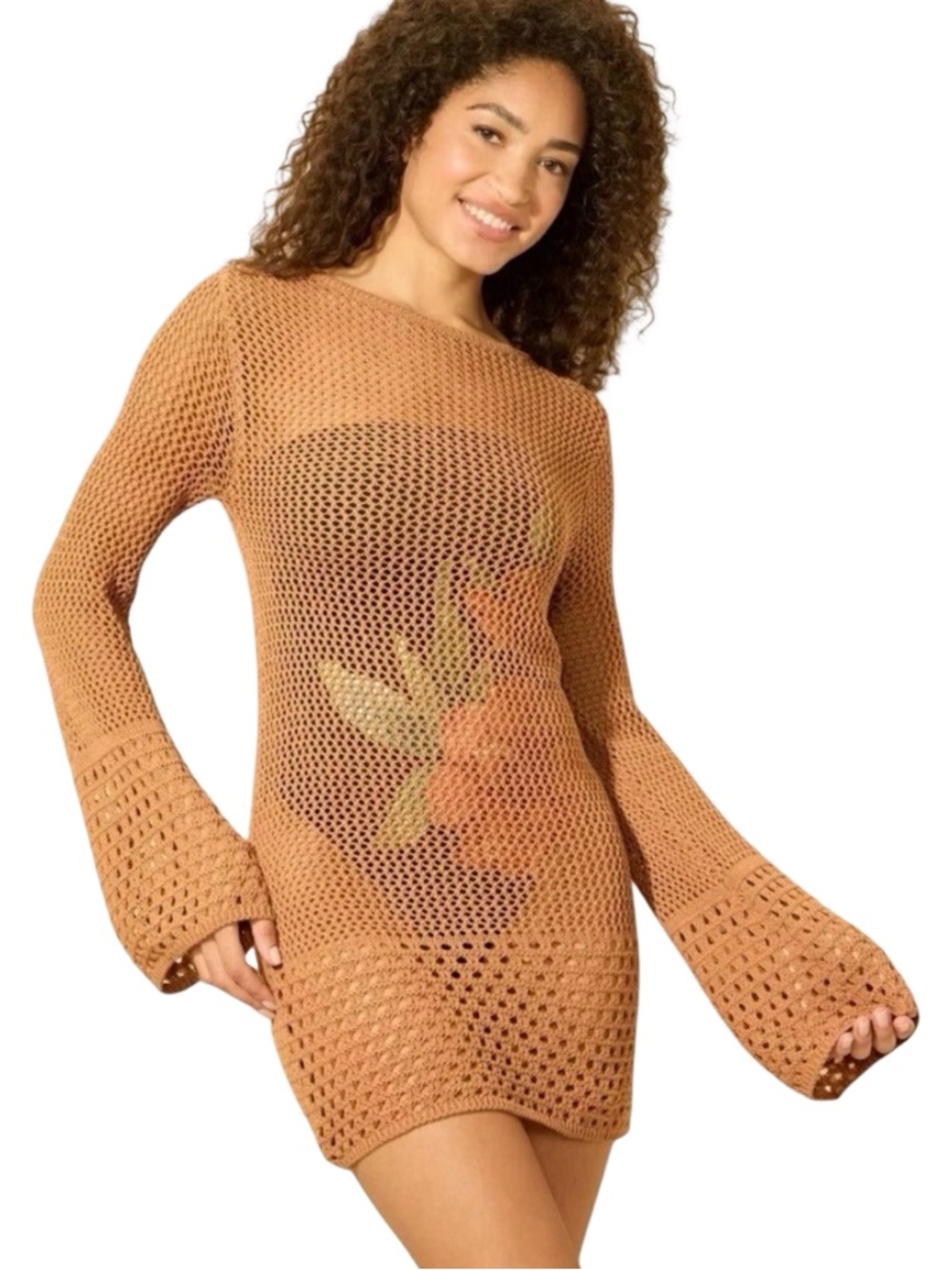 Shade & Shore Crochet Bell Sleeve Swim Cover Up Dress - Size Small